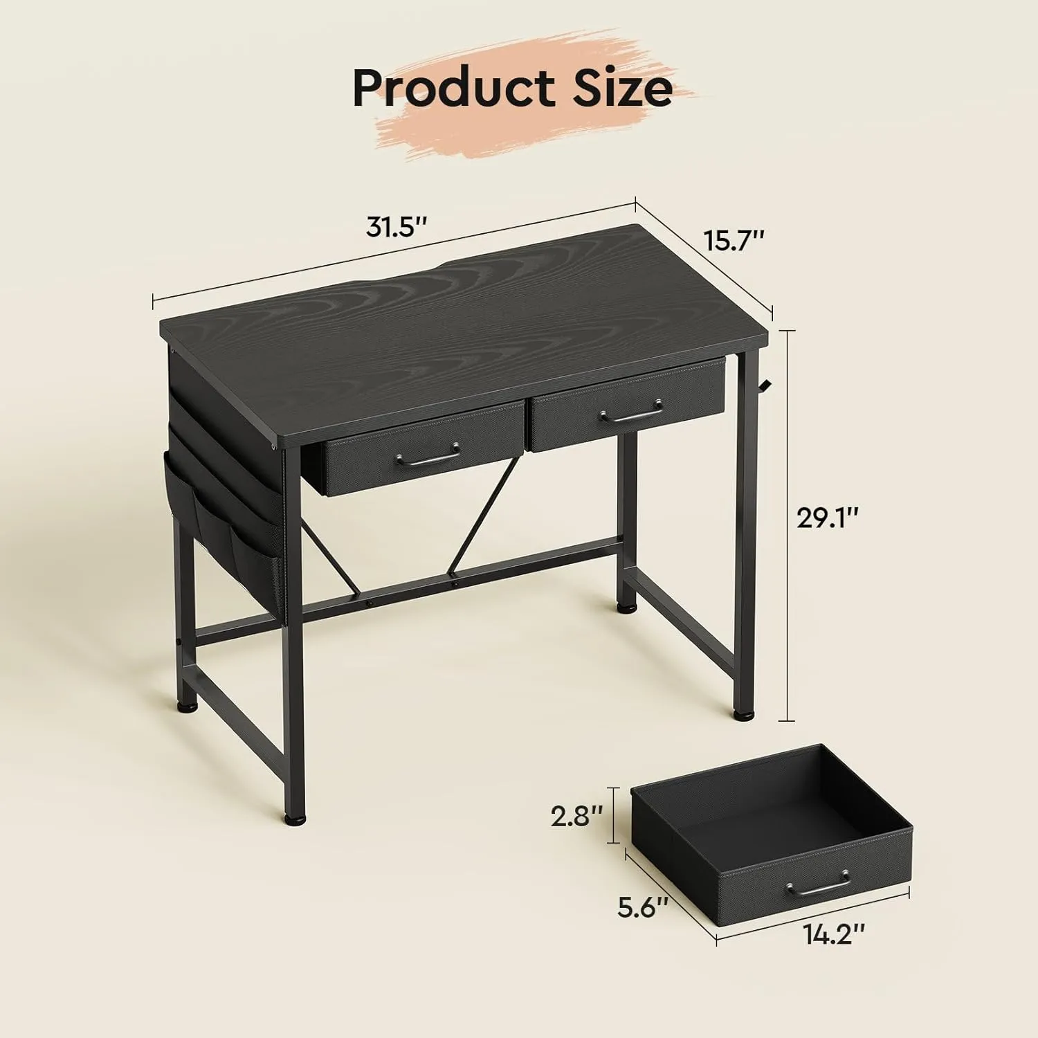 Ｍａｉｈａｉｌ Maihail Small Desk with Drawers, 31.5 inch Small Computer Desk with Drawers, Writing Desk for Small Spaces, Small Office Desk with Metal Frame, Black