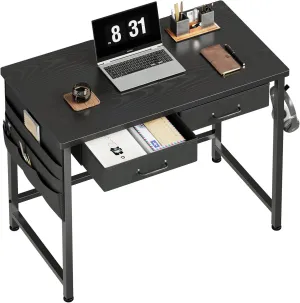 Ｍａｉｈａｉｌ Maihail Small Desk with Drawers, 31.5 inch Small Computer Desk with Drawers, Writing Desk for Small Spaces, Small Office Desk with Metal Frame, Black