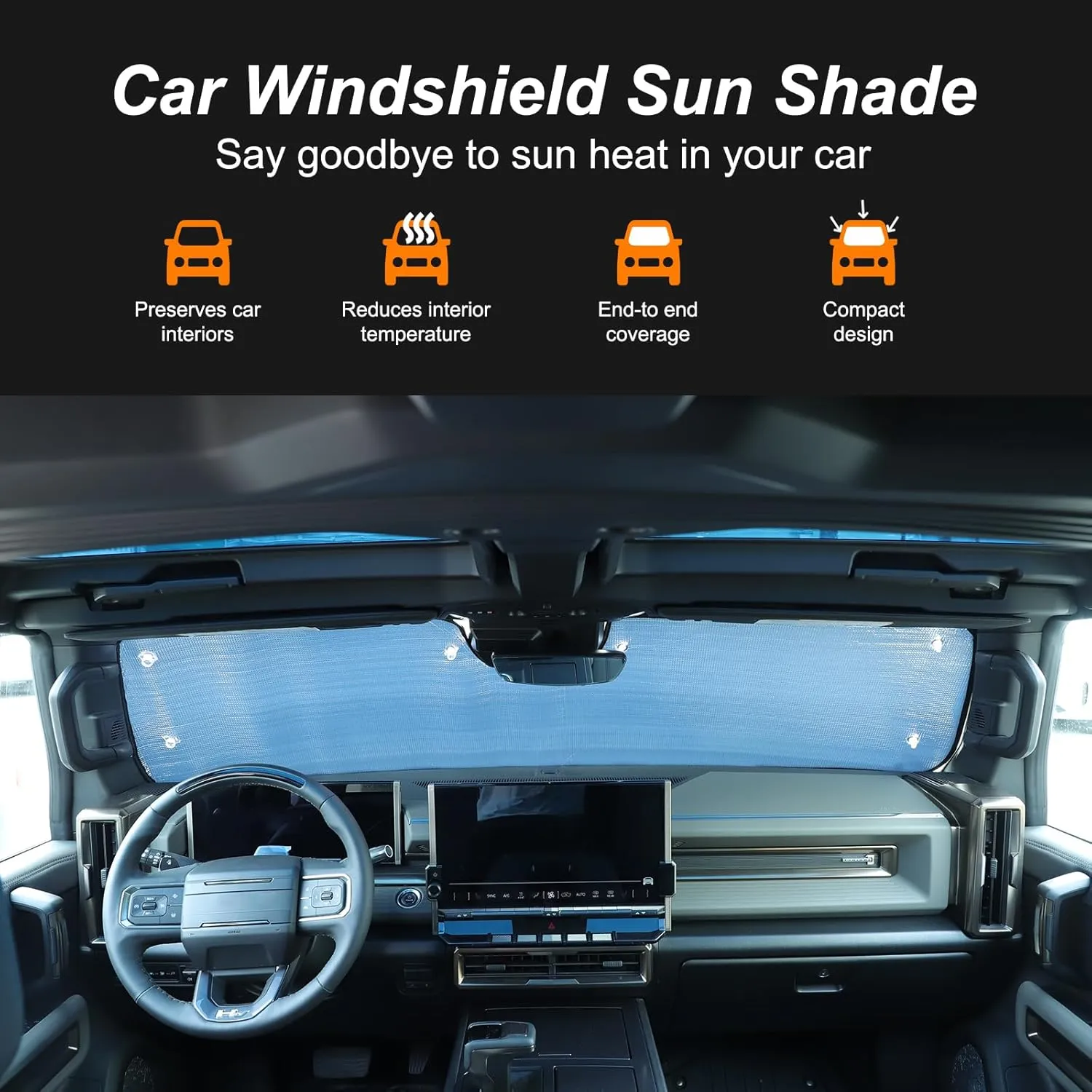 1 Pieces Car Sun Shade for Windshield, Sun Visor Front Windshield Sunshade, Windshield Cover Compatible with Hummer EV 2024 , Automotive Interior Sun Protection, Foldable (Style B)