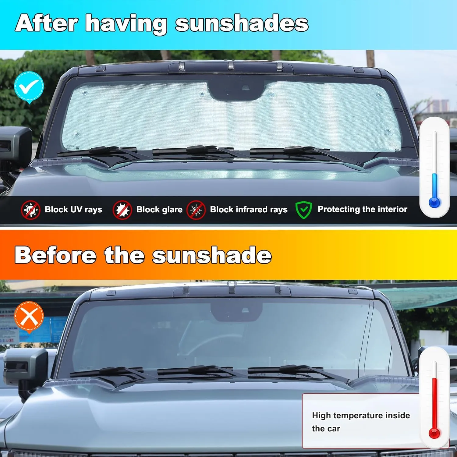 1 Pieces Car Sun Shade for Windshield, Sun Visor Front Windshield Sunshade, Windshield Cover Compatible with Hummer EV 2024 , Automotive Interior Sun Protection, Foldable (Style B)