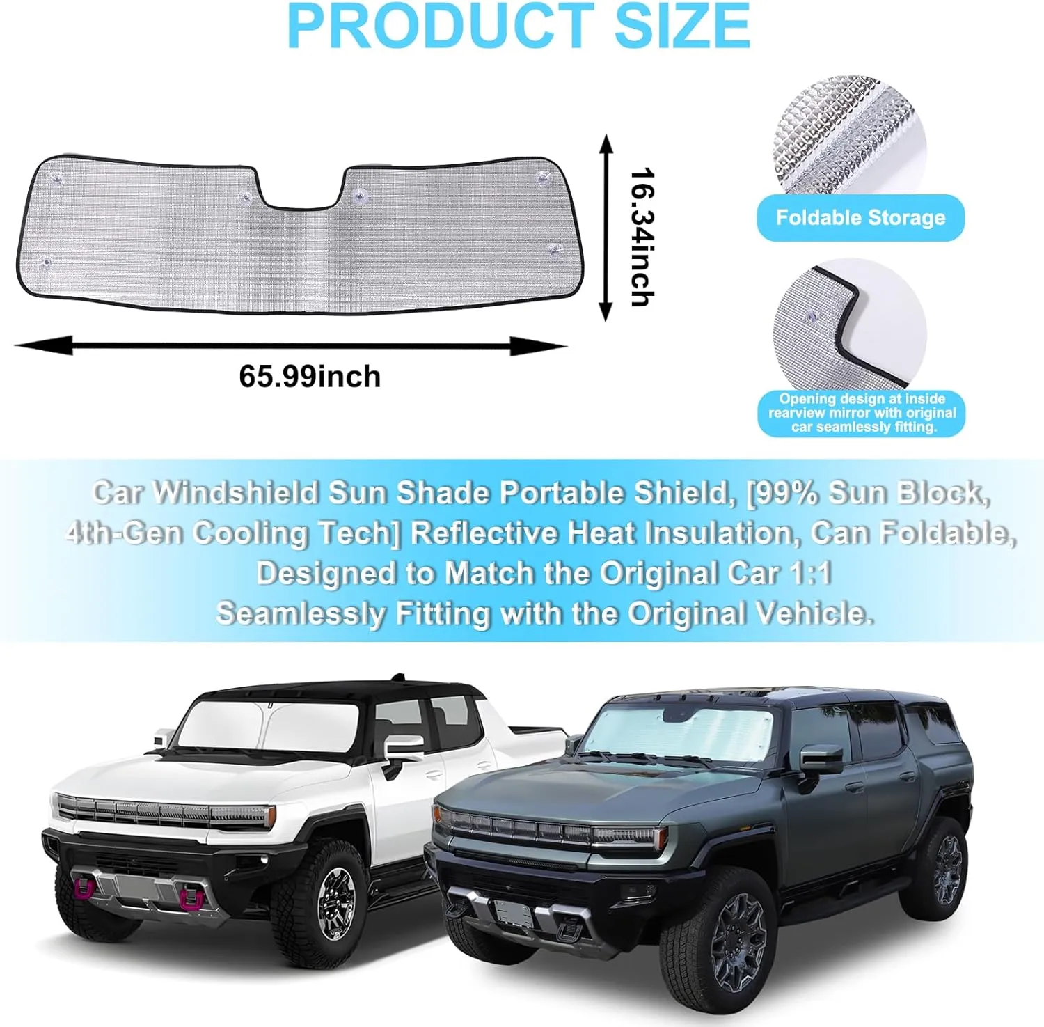 1 Pieces Car Sun Shade for Windshield, Sun Visor Front Windshield Sunshade, Windshield Cover Compatible with Hummer EV 2024 , Automotive Interior Sun Protection, Foldable (Style B)
