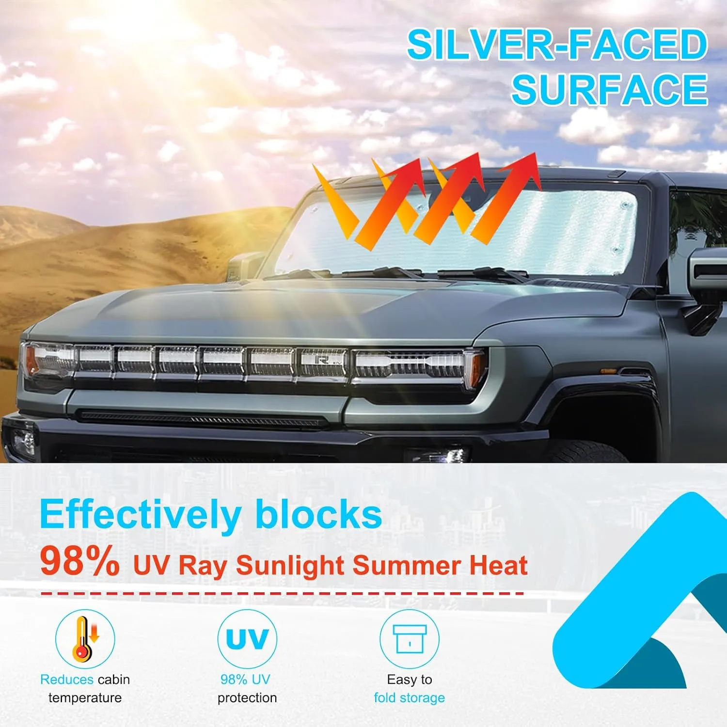 1 Pieces Car Sun Shade for Windshield, Sun Visor Front Windshield Sunshade, Windshield Cover Compatible with Hummer EV 2024 , Automotive Interior Sun Protection, Foldable (Style B)