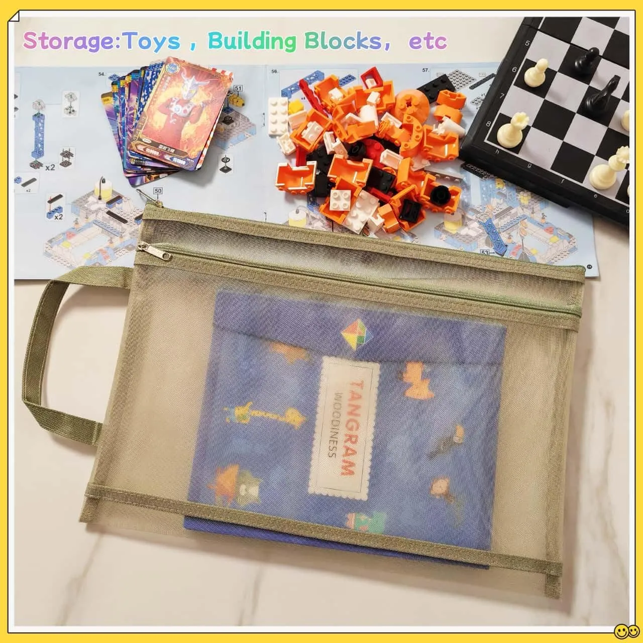 10 Pack A4 Double-Layer Mesh Zipper Pouch Bags & 2 Pack B6 Pencil Pouches Board Game Storage Puzzle Organizers Toy Storage Bags (5-Colors)