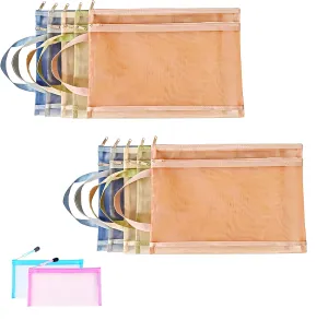 10 Pack A4 Double-Layer Mesh Zipper Pouch Bags & 2 Pack B6 Pencil Pouches Board Game Storage Puzzle Organizers Toy Storage Bags (5-Colors)