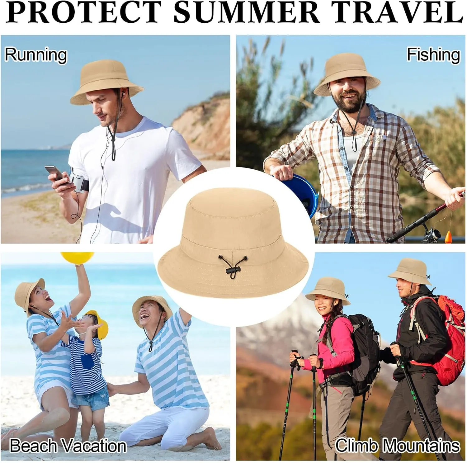 10 Pcs Waterproof Bucket Rain Hat Quick Dry Sun Hat with Adjustable String Hat for Men Women Fishing Beach