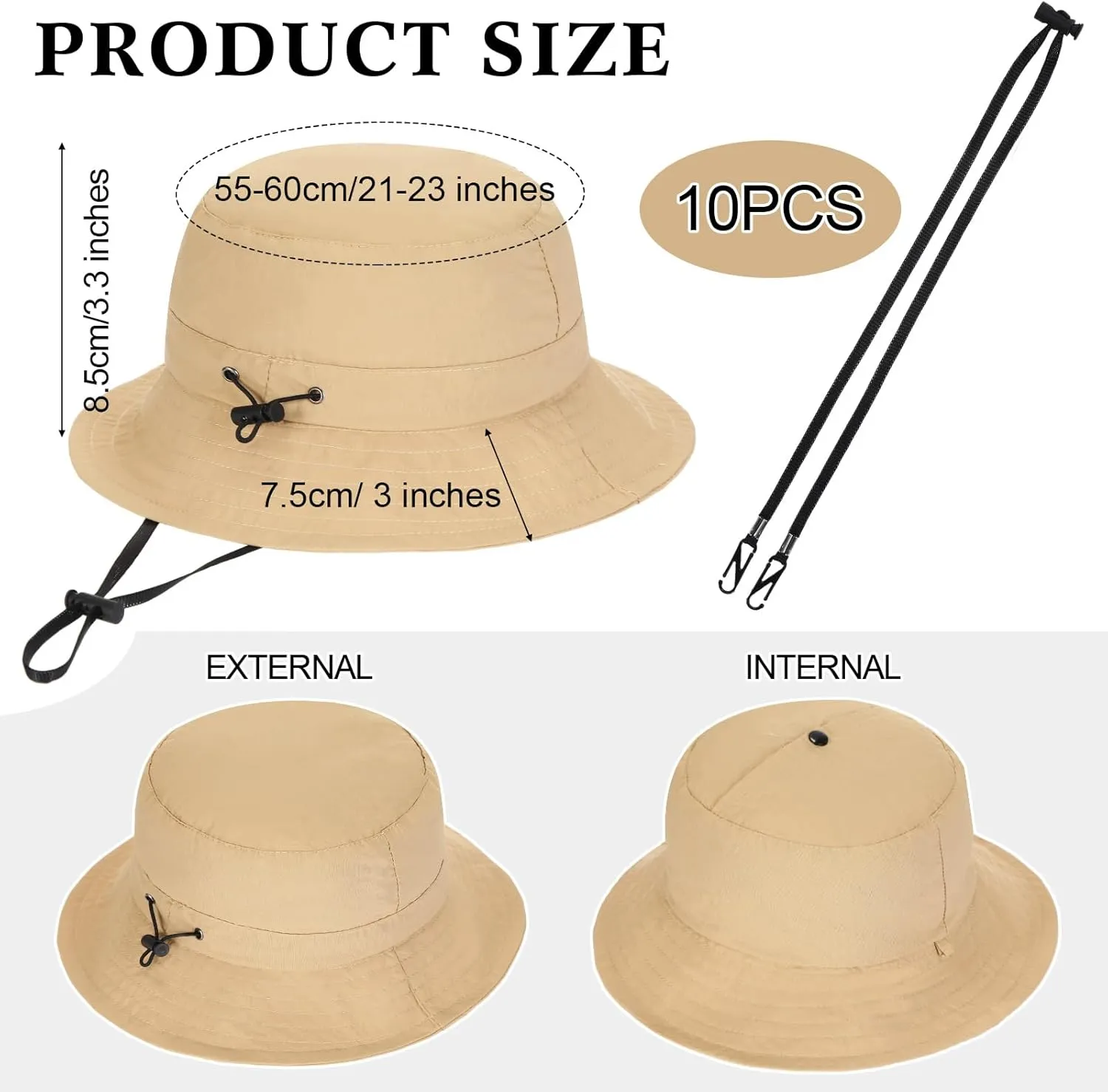 10 Pcs Waterproof Bucket Rain Hat Quick Dry Sun Hat with Adjustable String Hat for Men Women Fishing Beach