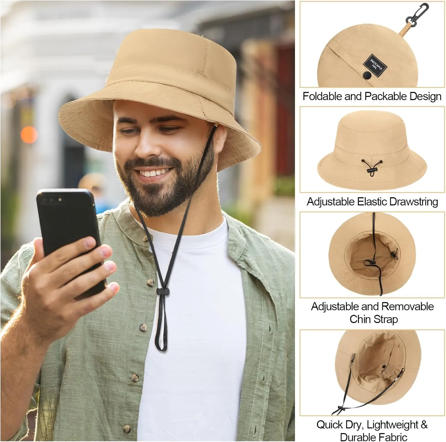 10 Pcs Waterproof Bucket Rain Hat Quick Dry Sun Hat with Adjustable String Hat for Men Women Fishing Beach