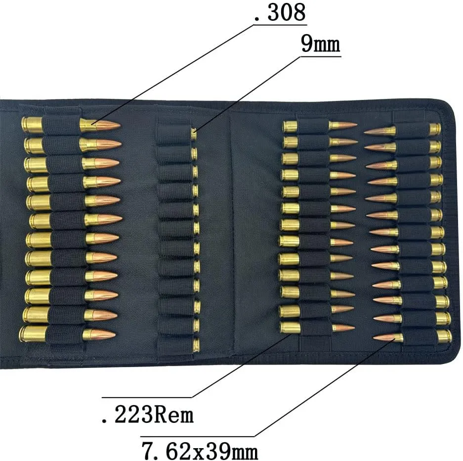 100 Rounds Rifle Pistol Bullet Cartridge Bandoleer Ammo Ammunition Shell Carrier Holder Case Magazine Pouch for .38 9mm .357