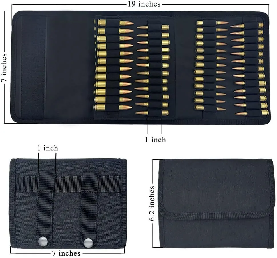 100 Rounds Rifle Pistol Bullet Cartridge Bandoleer Ammo Ammunition Shell Carrier Holder Case Magazine Pouch for .38 9mm .357