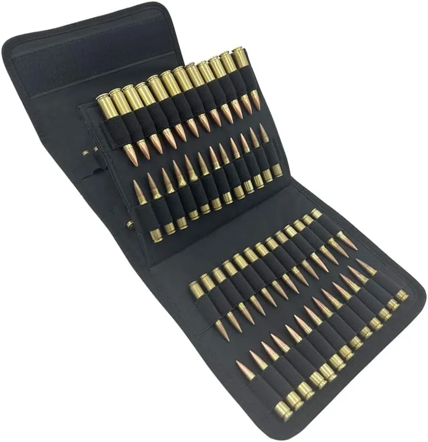 100 Rounds Rifle Pistol Bullet Cartridge Bandoleer Ammo Ammunition Shell Carrier Holder Case Magazine Pouch for .38 9mm .357