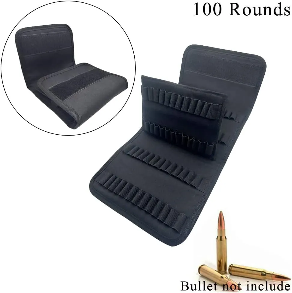100 Rounds Rifle Pistol Bullet Cartridge Bandoleer Ammo Ammunition Shell Carrier Holder Case Magazine Pouch for .38 9mm .357