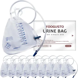10Pack 2000ml Urinary Drainage Bag with Anti-Reflux Chamber, 48" Flexible Tube, Leak-Proof Drainage, with Clips and Hanging Hook for Home and Health Aids