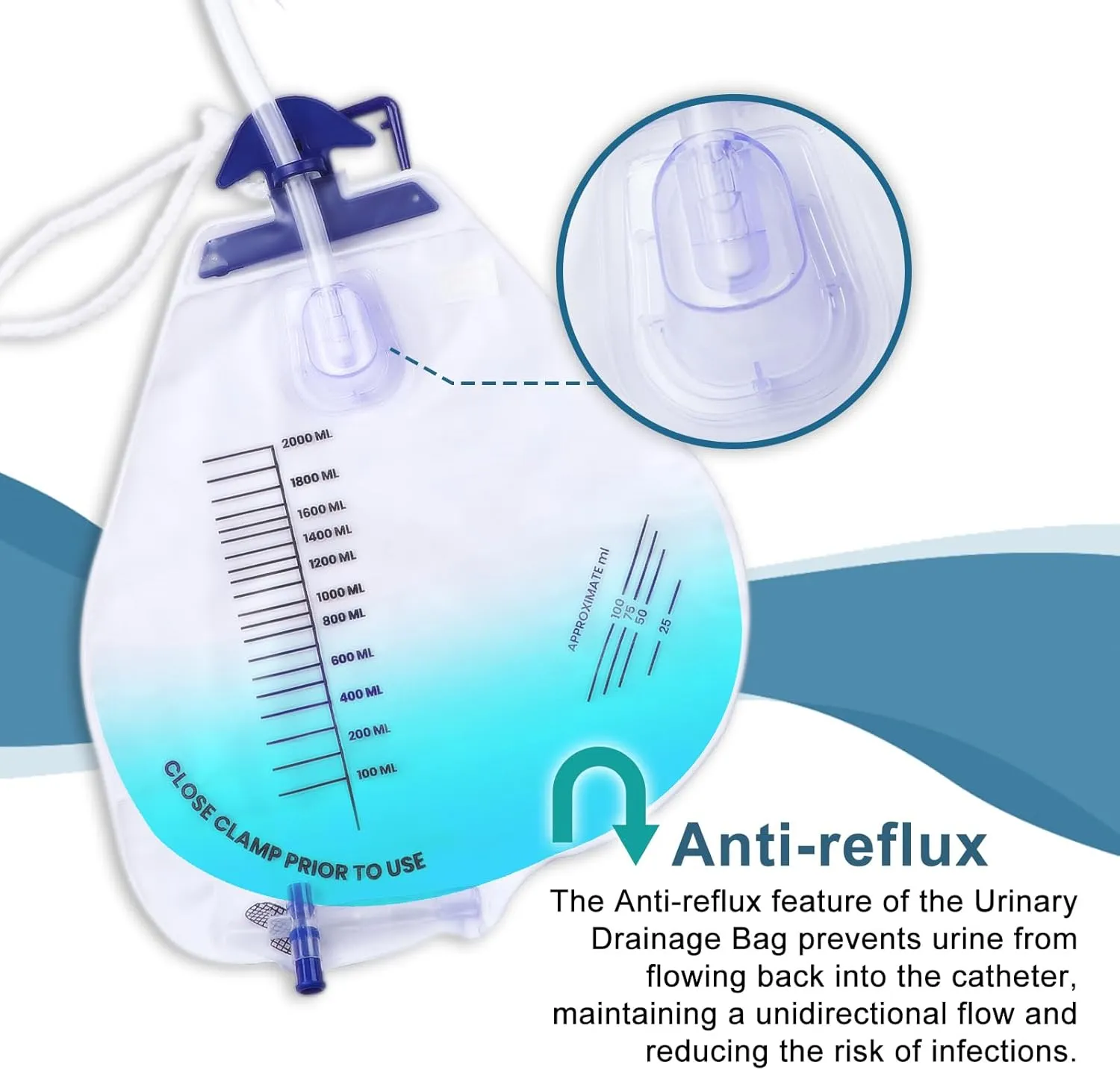10Pcs 2000ml Urinary Drainage Bag with Anti-Reflux Chamber, 48" Flexible Tube, Leak-Proof Drainage, with Clips and Hanging Hook for Home and Health Aids