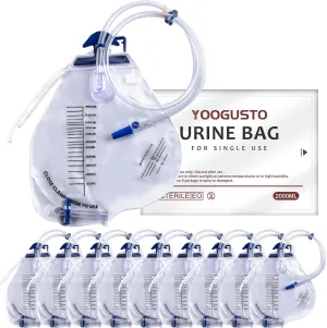 10Pcs 2000ml Urinary Drainage Bag with Anti-Reflux Chamber, 48" Flexible Tube, Leak-Proof Drainage, with Clips and Hanging Hook for Home and Health Aids