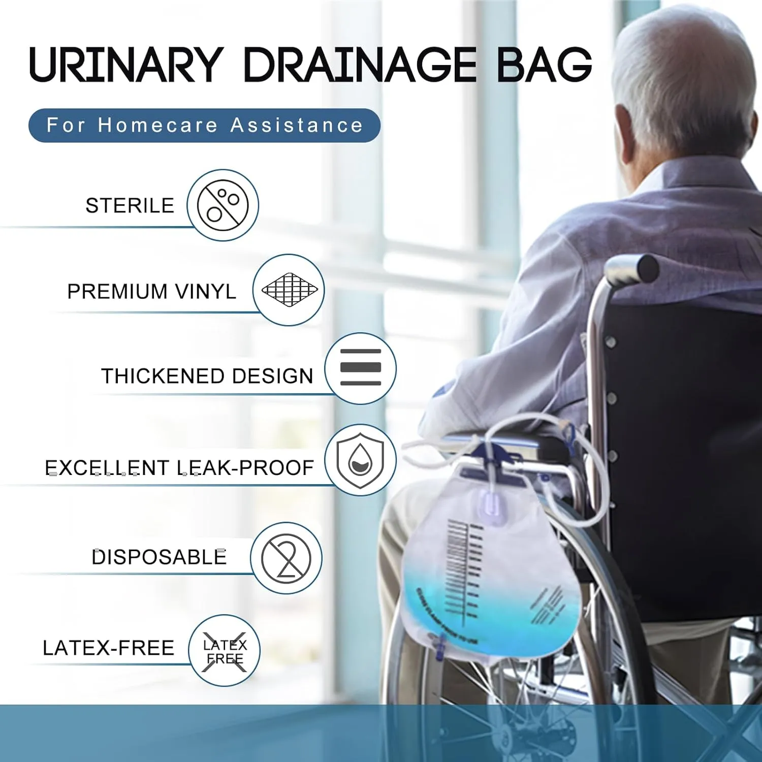 10Pcs 2000ml Urinary Drainage Bag with Anti-Reflux Chamber, 48" Flexible Tube, Leak-Proof Drainage, with Clips and Hanging Hook for Home and Health Aids