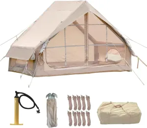 118" 4-6 Person Inflatable Glamping Tent with 12 Mesh Windows & Pump, 4 Season Waterproof Outdoor Tent