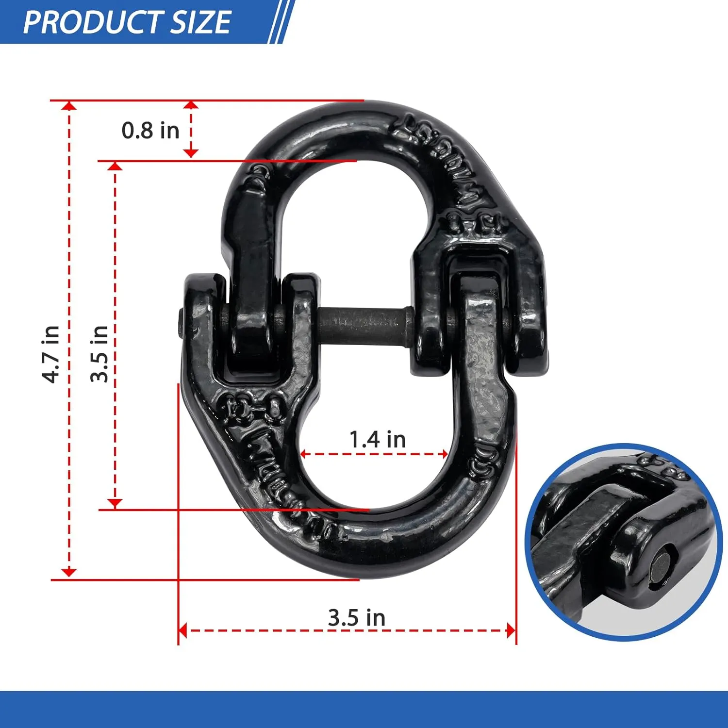 1/2 inch Tow Hitch Hammer Lock Safety Chain Adapter Connector Link Hammerlock Coupling Link, G80 Alloy Steel, 12000 Lbs Loading, Black, 2Pcs