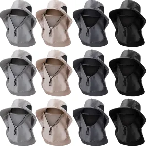12 Pcs Fishing Sun Hat for Men Women Wide Brim UV Sun Protection Cap Summer Outdoor Hiking Hat with Neck and Face Flap for Adults, 4 Colors