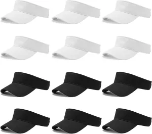 12 Pieces Sun Visors for Women Summer Wide Brim Beach Cotton Visor Hat UPF 50 