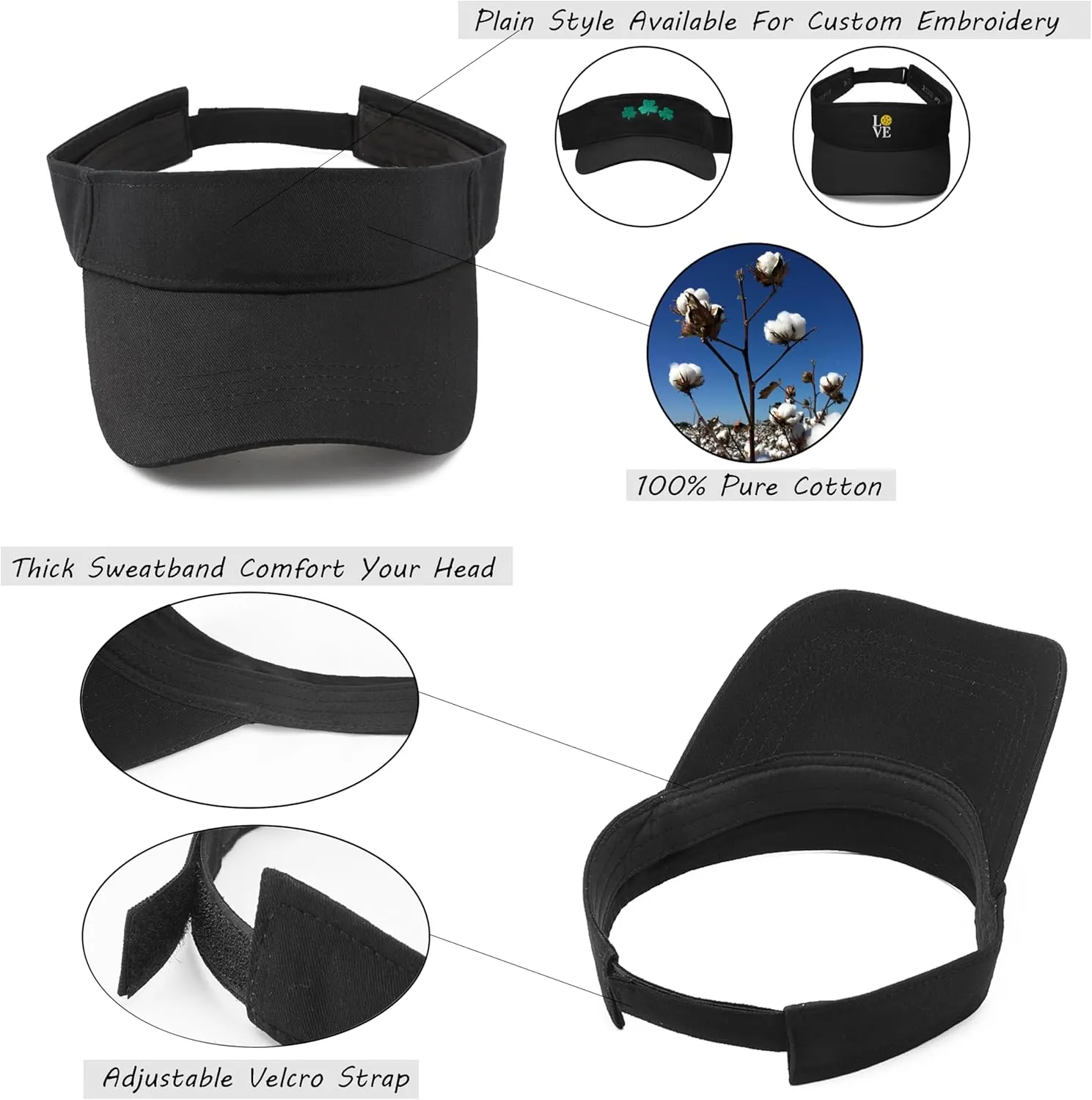 12 Pieces Sun Visors for Women Summer Wide Brim Beach Cotton Visor Hat UPF 50 