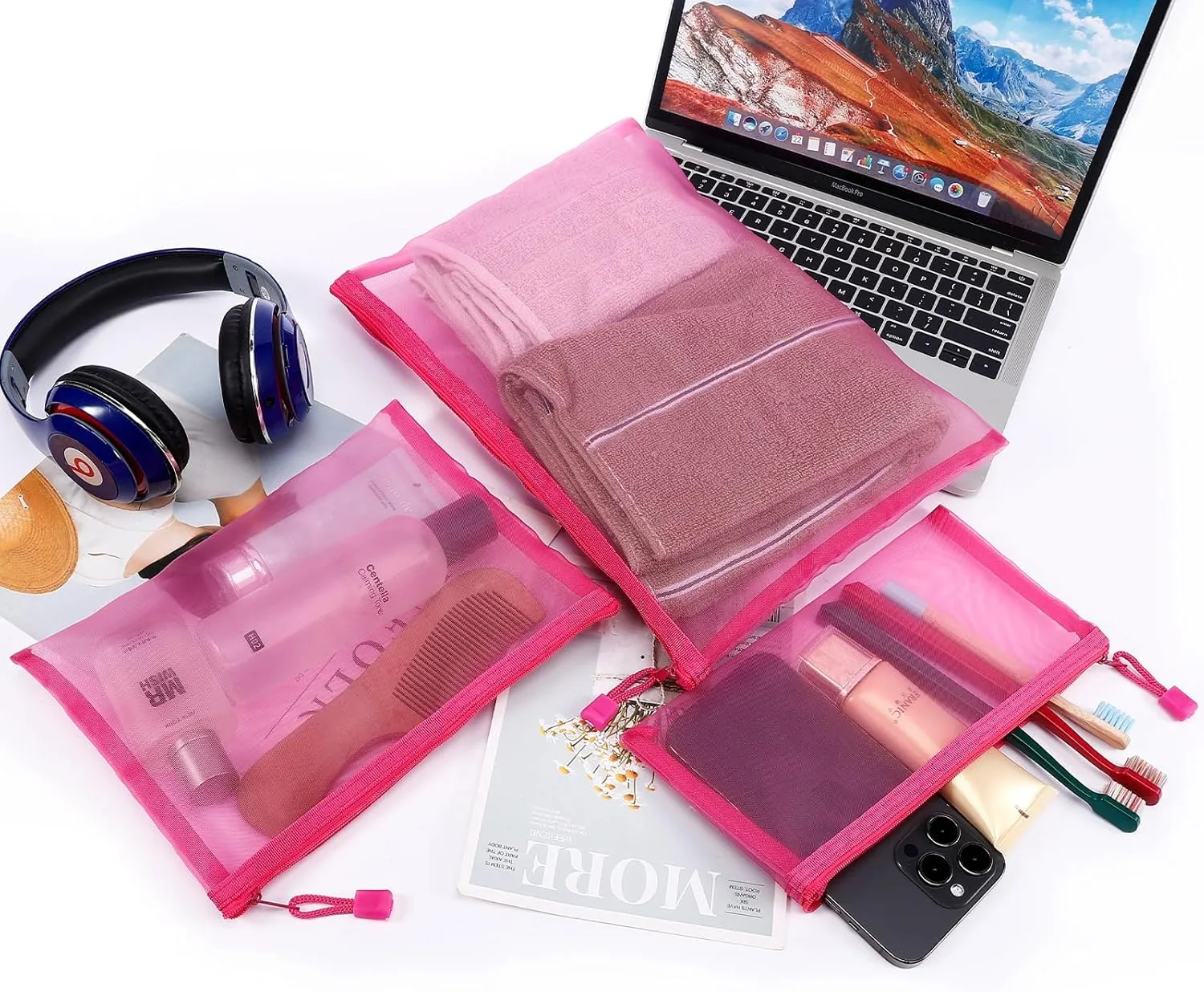 12 Pieces Zipper Nylon Mesh Pouch, Mesh Cosmetic Bags Makeup Bags Pencil Case, Multipurpose Travel Bags for Cosmetic School Office Supplies and Travel Accessories (White, Assorted Sizes)