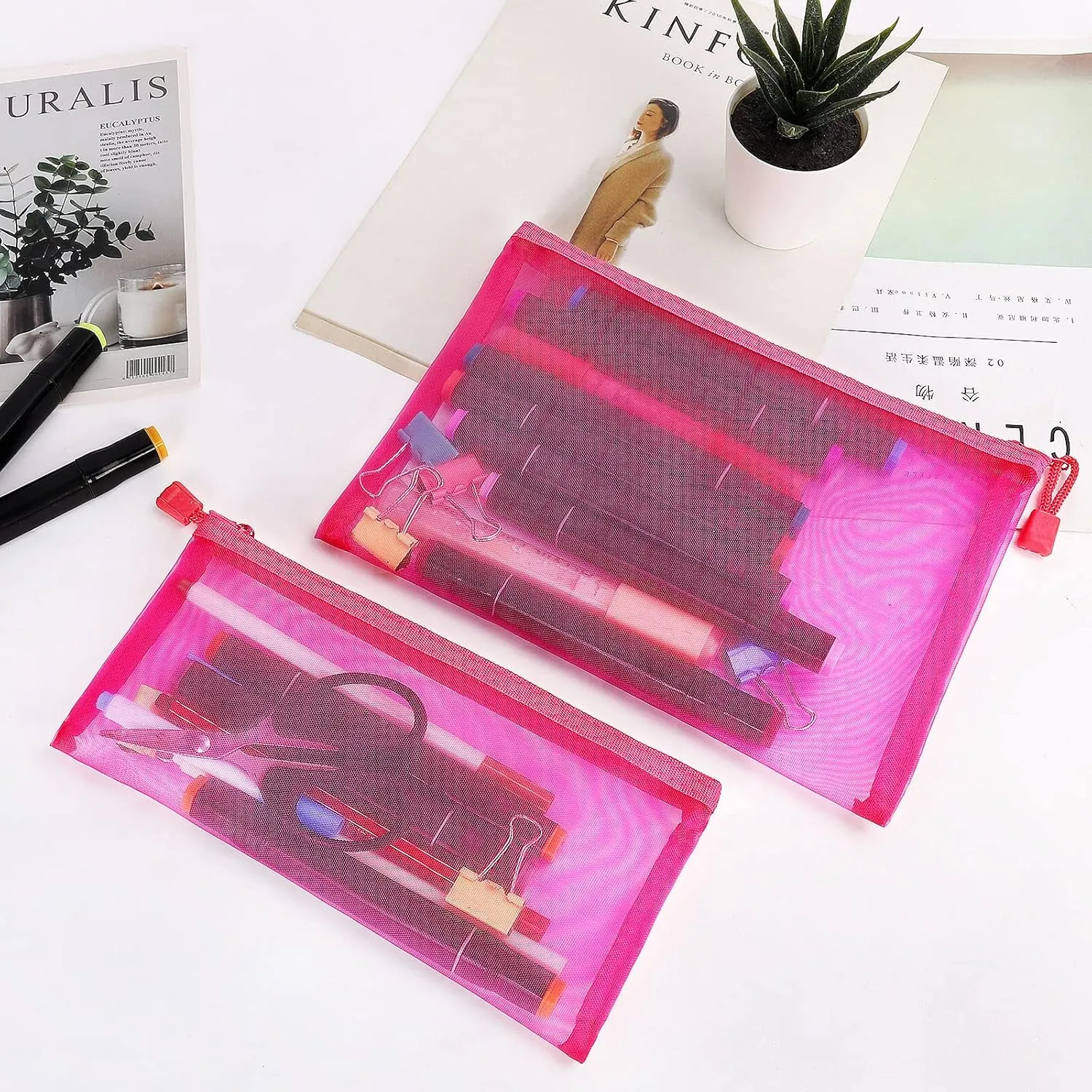 12 Pieces Zipper Nylon Mesh Pouch, Mesh Cosmetic Bags Makeup Bags Pencil Case, Multipurpose Travel Bags for WB06 Wb06