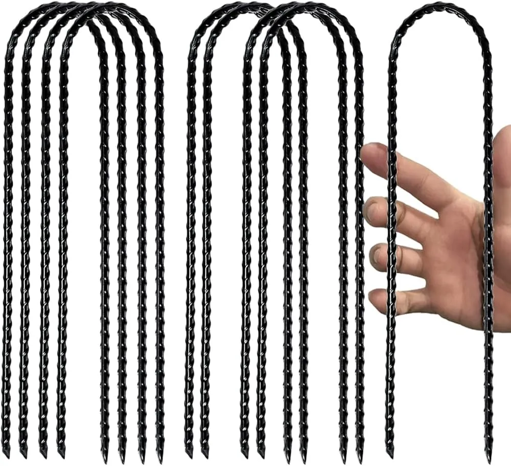 12" Trampoline Stake Anchors high Wind u Stakes for Ground Anchor Heavy Duty Stakes Trampoline Anchors Accessories (Black-8PCS)