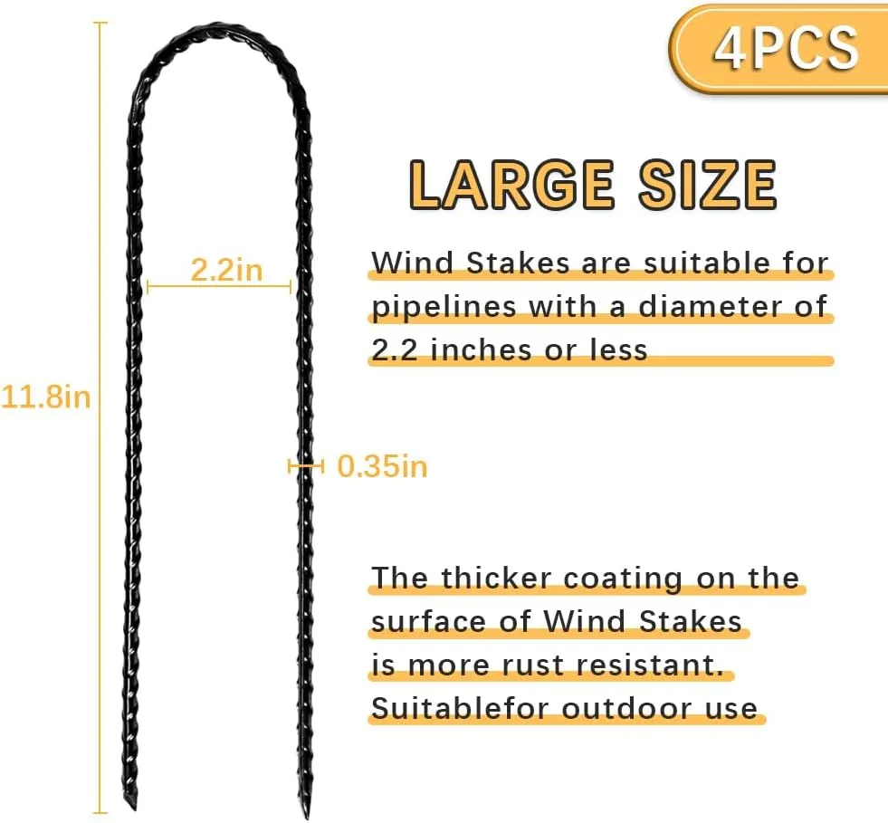 12" Trampoline Stake Anchors high Wind u Stakes for Ground Anchor Heavy Duty Stakes Trampoline Anchors Accessories (Black-8PCS)
