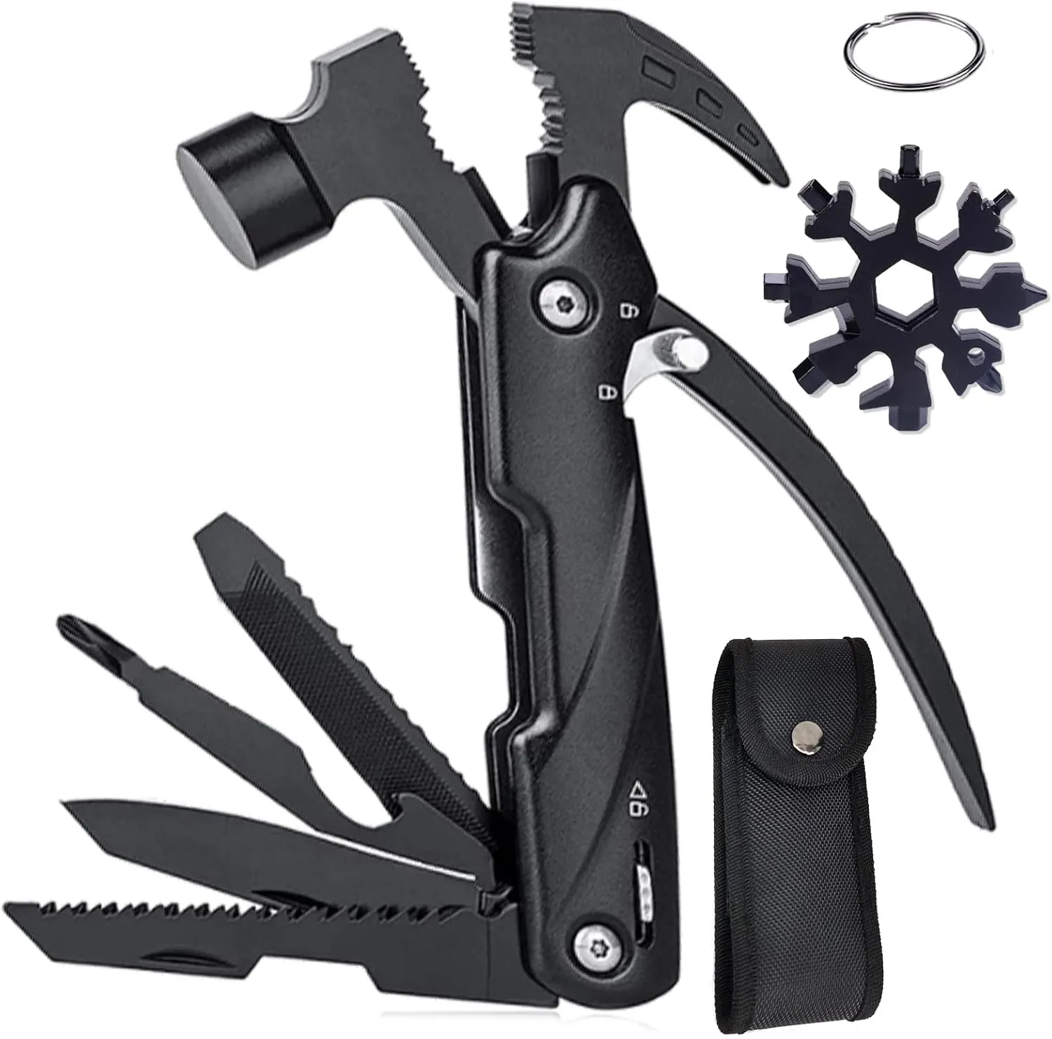 15-in-1 Multitool Hammer Black 18 In 1 Snowflake Multi Tool, Camping Accessories Survival Gear, Dad Husband Grandpa Men Cool Gadget Stocking Stuffers Gift, Christmas Birthday Father'day Gift