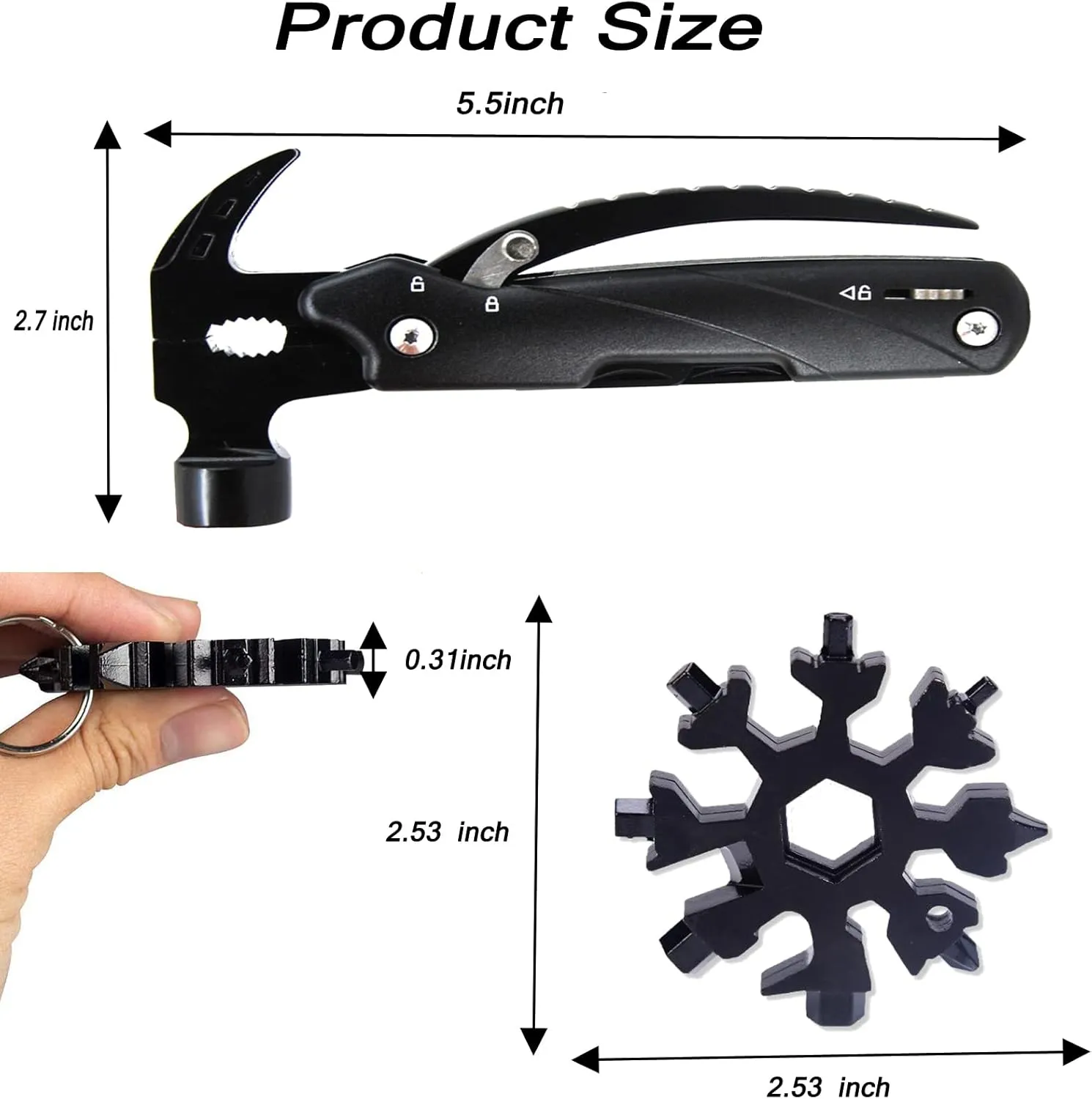 15-in-1 Multitool Hammer Black 18 In 1 Snowflake Multi Tool, Camping Accessories Survival Gear, Dad Husband Grandpa Men Cool Gadget Stocking Stuffers Gift, Christmas Birthday Father'day Gift