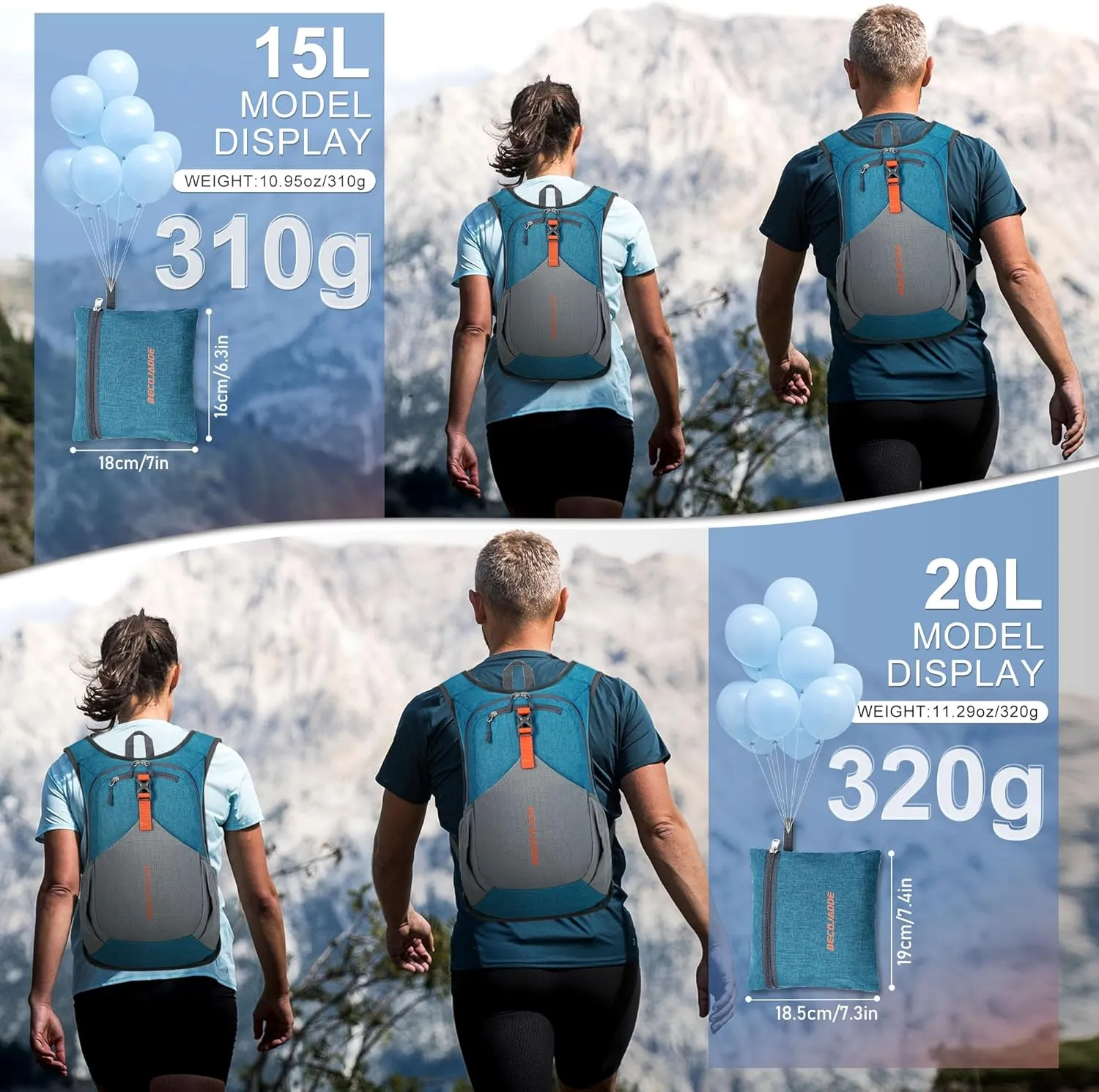 15L Small Hiking Backpack for Men Women Foldable Packable Back Pack Ultralight Hiking Daypack for Travel Camping Outdoor, Turquoise