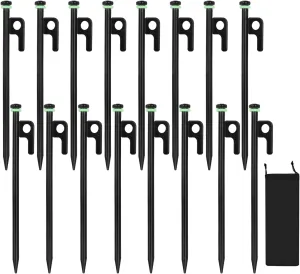 16Pcs Tent Stakes, 8in Heavy Duty Tent Stakes with Storage Pouch, Dia 0.35" Forged Steel Stakes for Tent Used on Rocks, Grassland, Snowfield(16Pcs 8in Stakes)