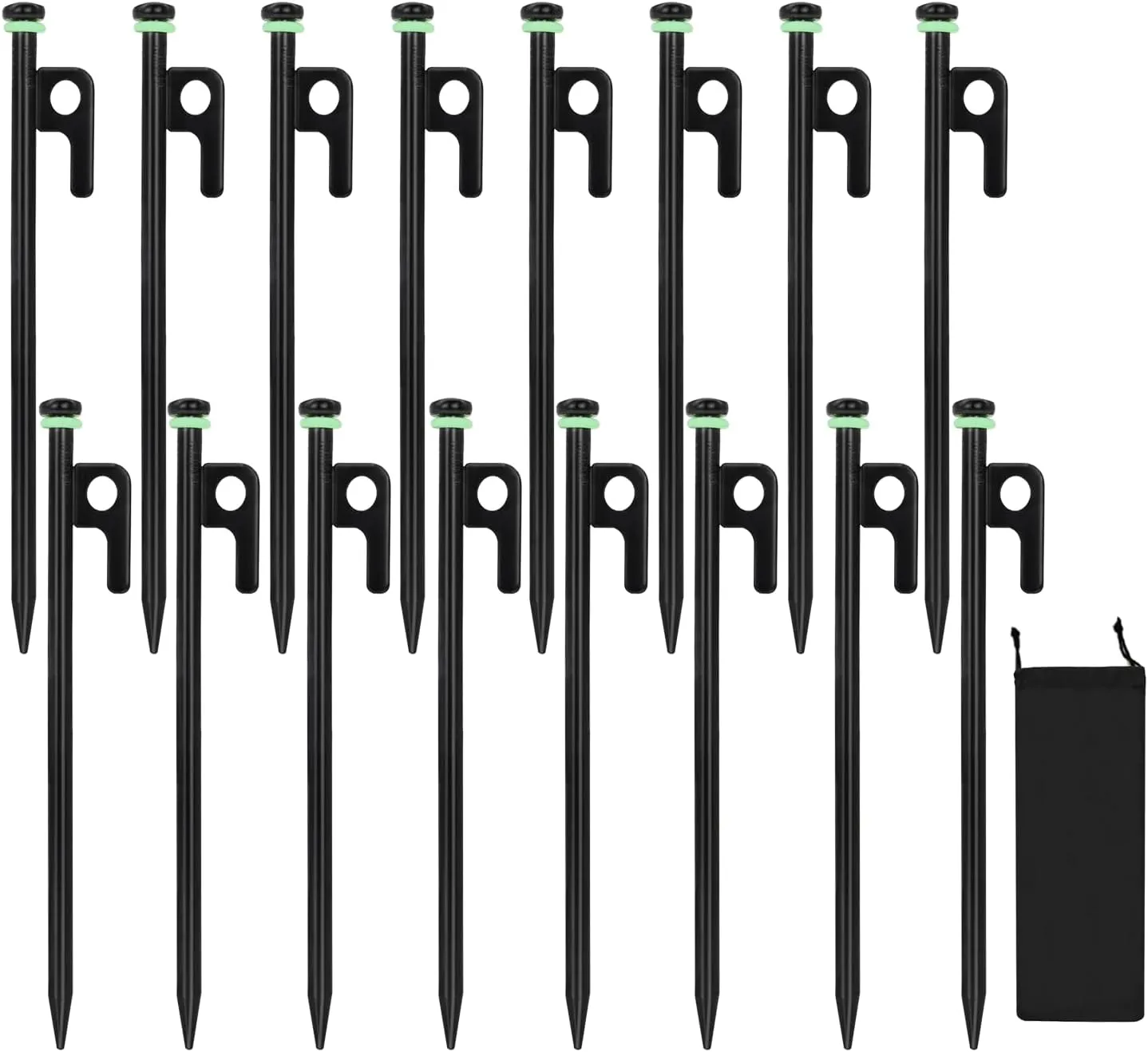 16Pcs Tent Stakes, 8in Heavy Duty Tent Stakes with Storage Pouch, Dia 0.35" Forged Steel Stakes for Tent Used on Rocks, Grassland, Snowfield(16Pcs 8in Stakes)