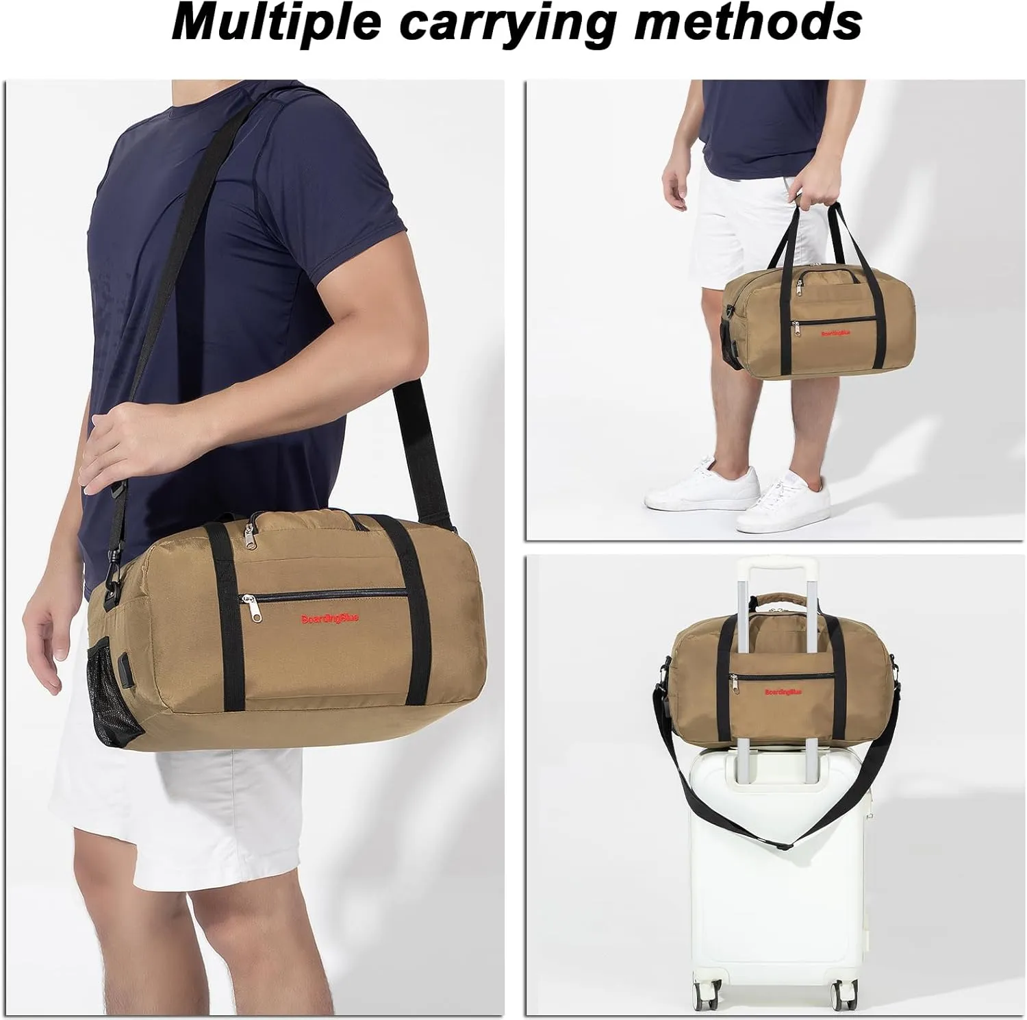 17x10x9 United Airline Personal Item Under Seat Duffel Bag With Free Pillow And USB Port (Beige)
