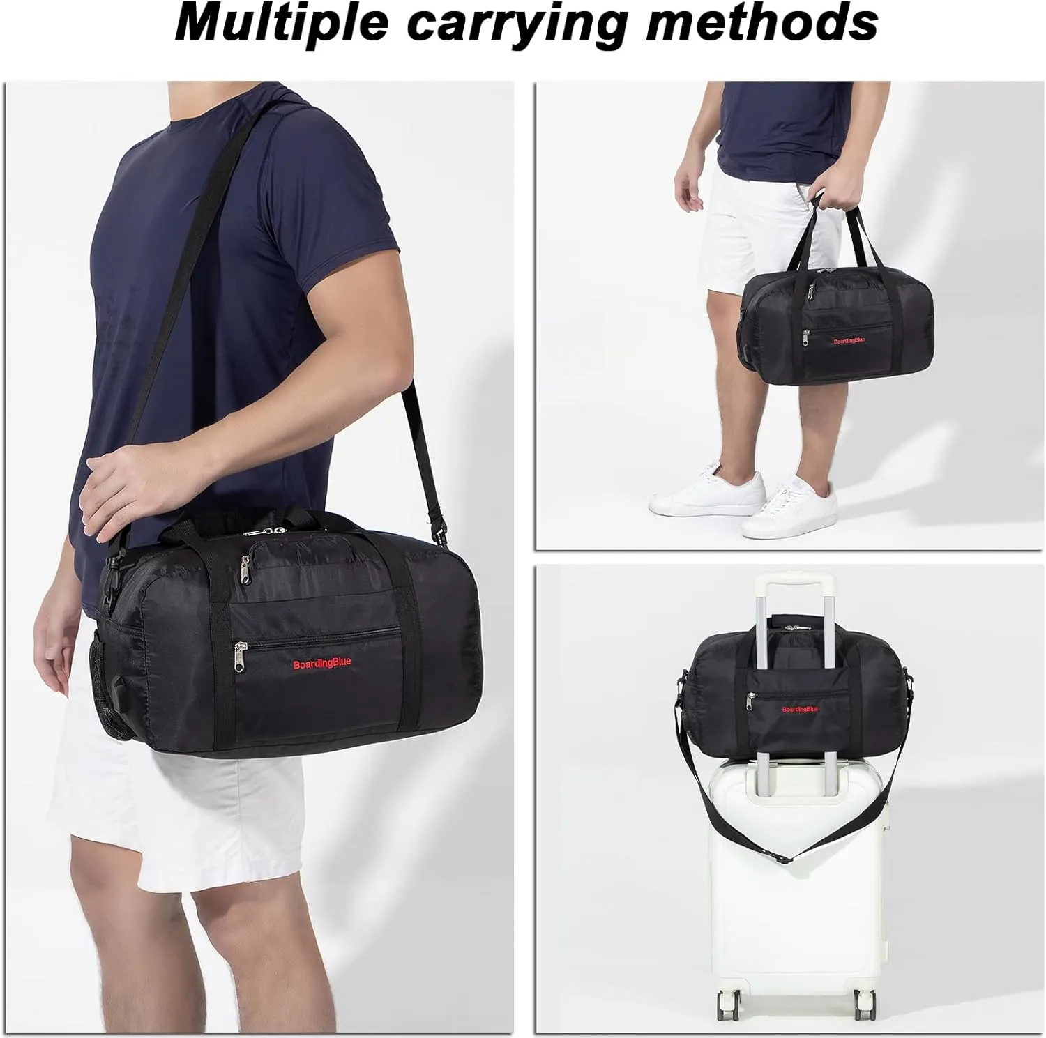 17x10x9 United Airline Personal Item Under Seat Duffel Bag With Free Pillow And USB Port (Black)