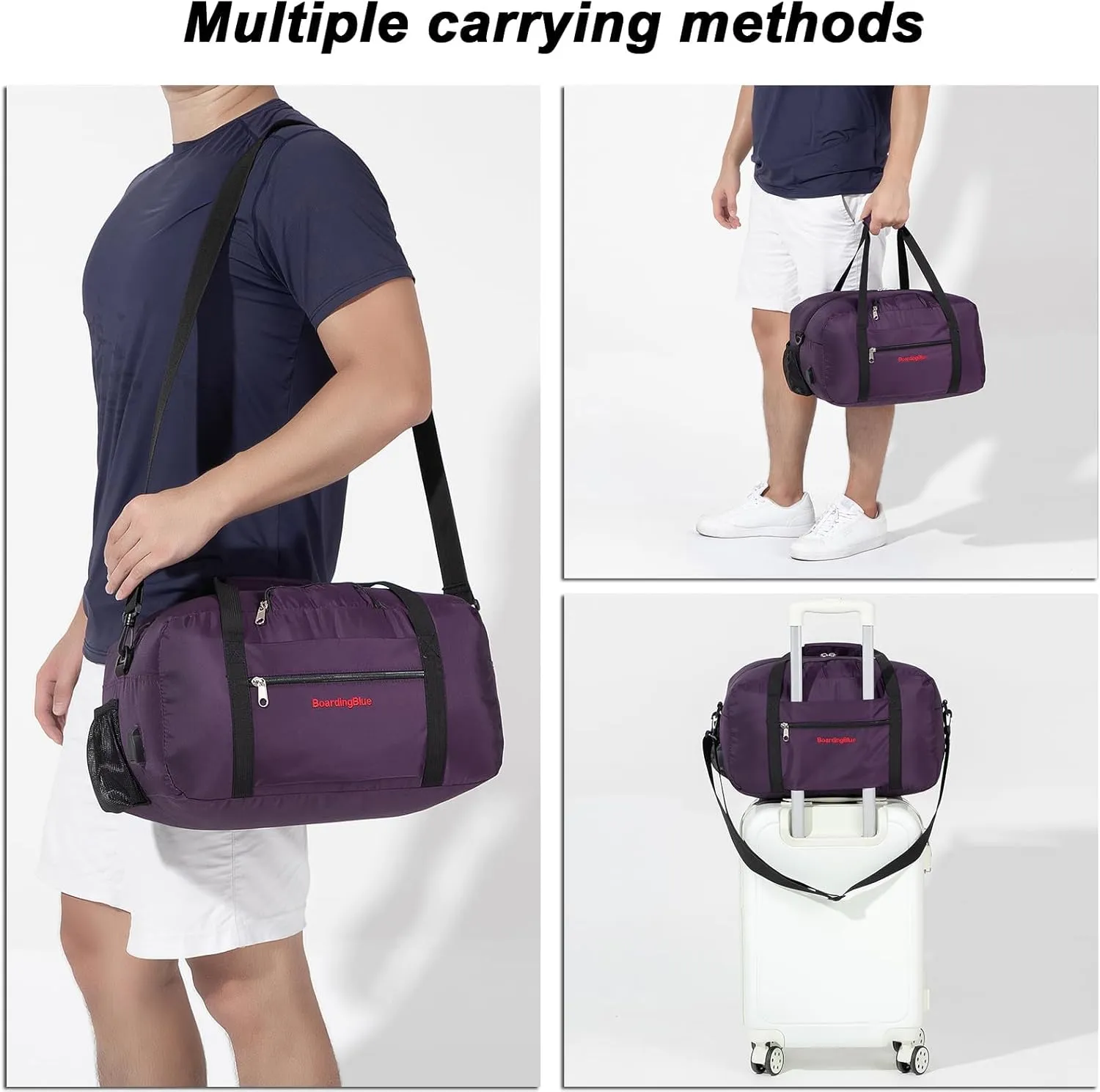 17x10x9 United Airline Personal Item Under Seat Duffel Bag With Free Pillow And USB Port (Purple)