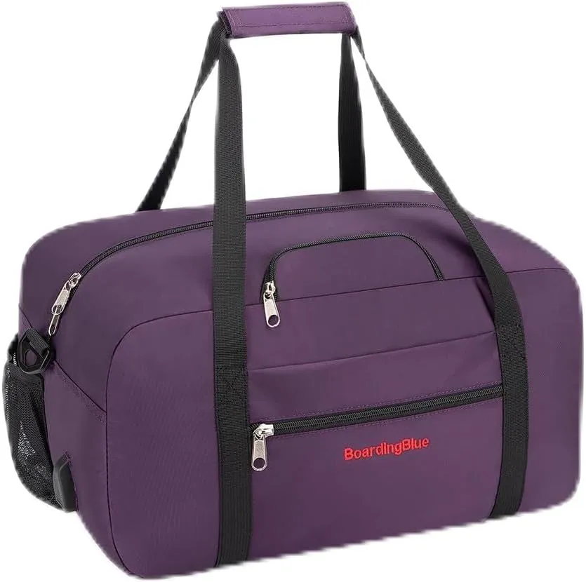 17x10x9 United Airline Personal Item Under Seat Duffel Bag With Free Pillow And USB Port (Purple)