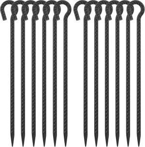 18 Inch Rebar Stakes with Loop 12 Pack Tent Stakes Heavy Duty 1/2 Inch Diameter Metal Tree Stakes and Supports, Rope Stakes for Walkway Fence Trampoline Outdoor Camping, Black