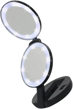 1Pc Portable Double Sided Folding Travel Mirror with LED Light Compact Makeup Mirror for Handbag Design for Easy Cosmetic Application for Go Use