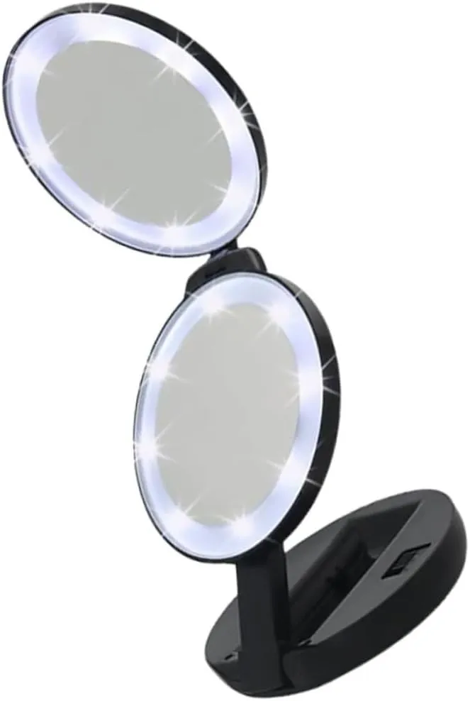 1Pc Portable Double Sided Folding Travel Mirror with LED Light Compact Makeup Mirror for Handbag Design for Easy Cosmetic Application for Go Use