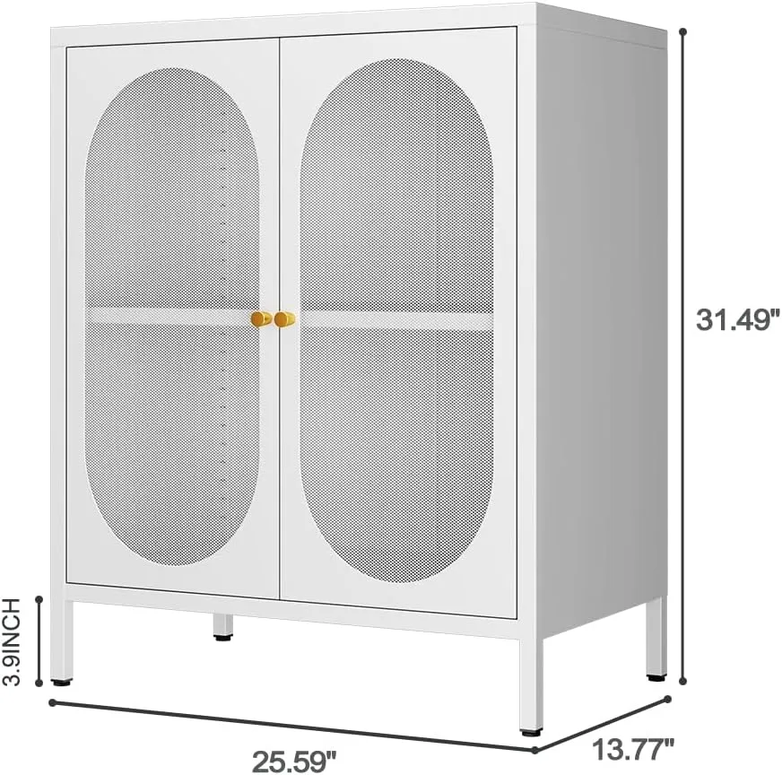 2 Door Mesh Accent Storage Cabinet for Bedroom, Bedside, Office Room-Metal Locker Cabinet with 1 Adjustable Shelves (mesh Door, White)