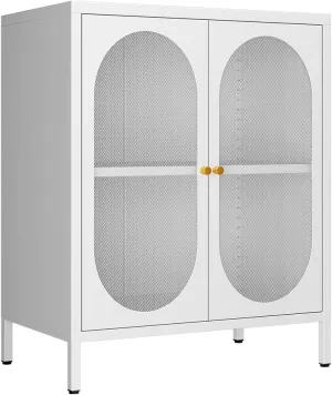 2 Door Mesh Accent Storage Cabinet for Bedroom, Bedside, Office Room-Metal Locker Cabinet with 1 Adjustable Shelves (mesh Door, White)