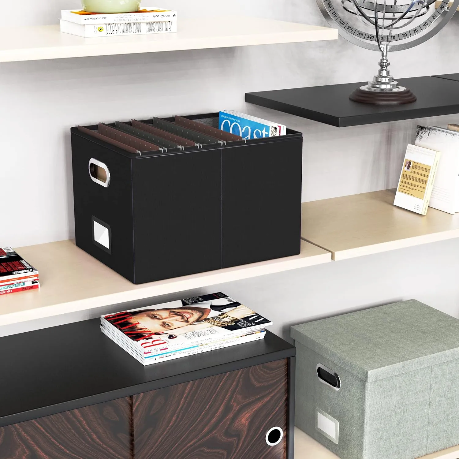 2 Pack File Storage Organizer Box, Portable Filing With Lid, Fit for Letter/Legal Folder Storage, Black