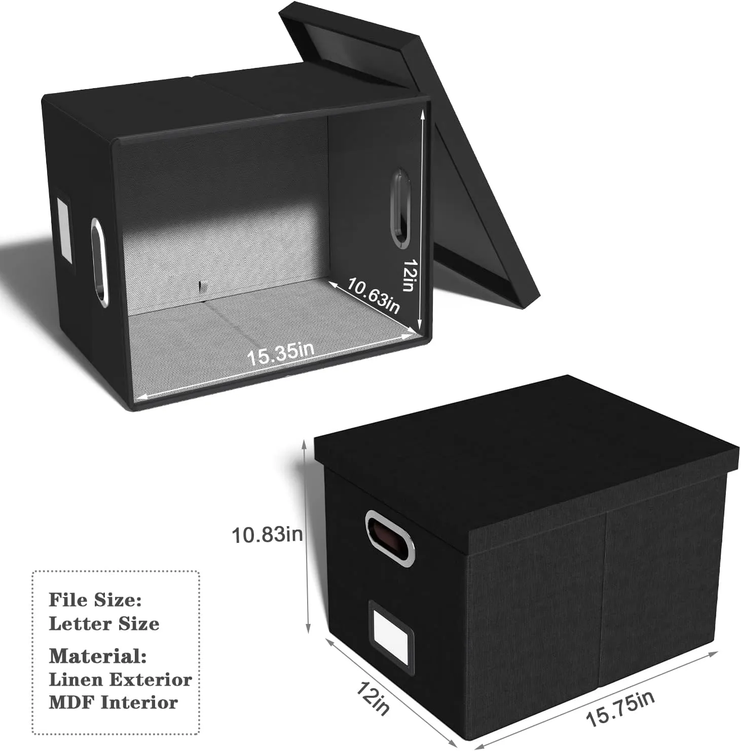 2 Pack File Storage Organizer Box, Portable Filing With Lid, Fit for Letter/Legal Folder Storage, Black