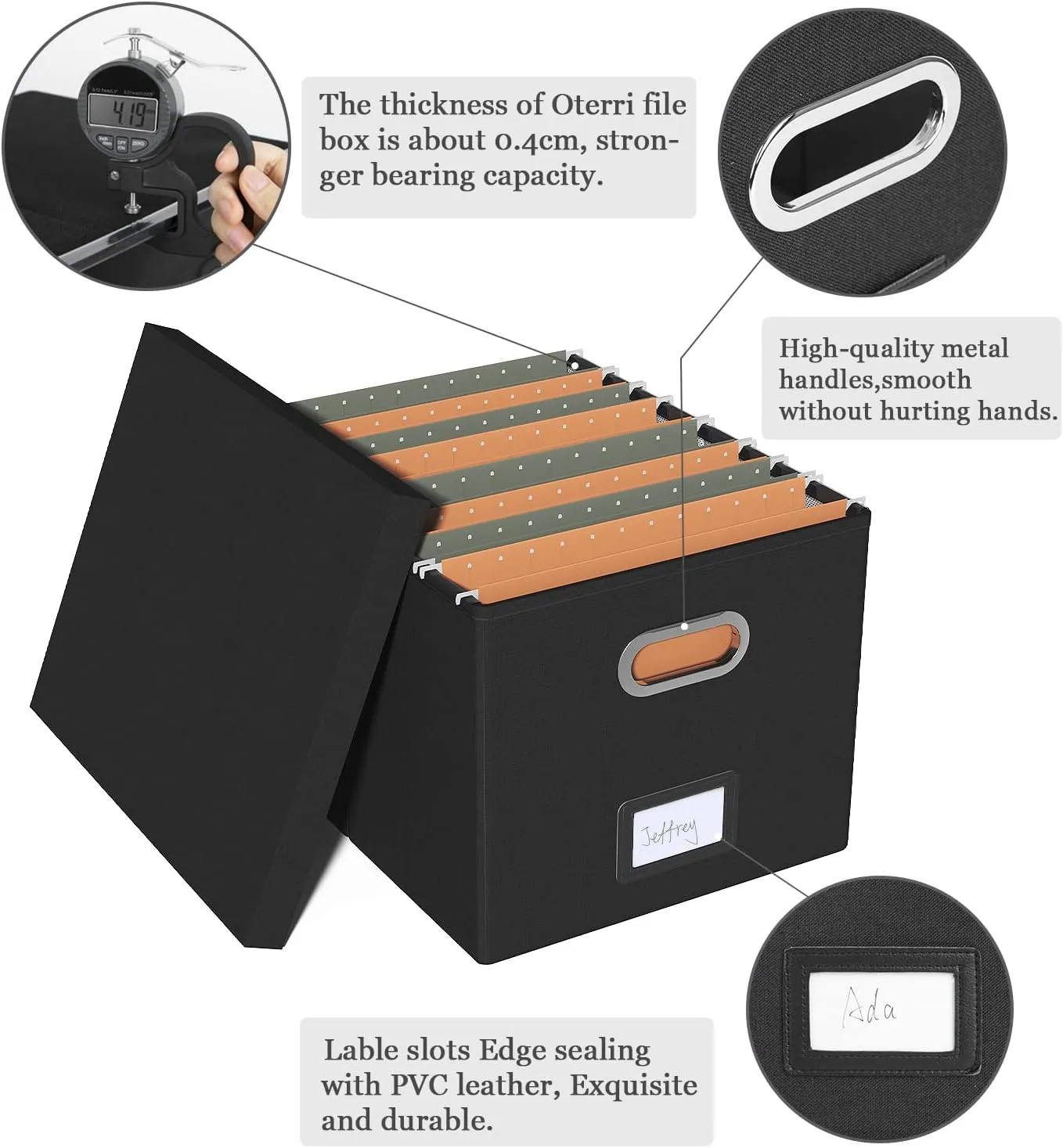 2 Pack File Storage Organizer Box, Portable Filing With Lid, Fit for Letter/Legal Folder Storage, Black