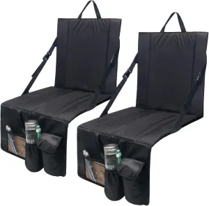 2 Pack Stadium Seat Cushion, Foldable Stadium Seat Pad for Bleacher Cushion with Pocket for Sporting Events (Black)