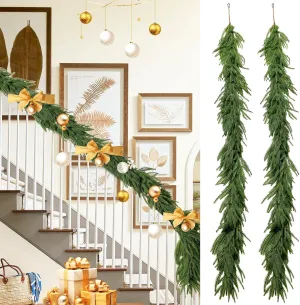 2 Pcs 6.6 Ft Artificial Norfolk Pine Garland - Real Touch, Realistic Greenery for Table, Christmas Mantle, Staircase, Home Decoration Indoor Outdoor Winter Decor