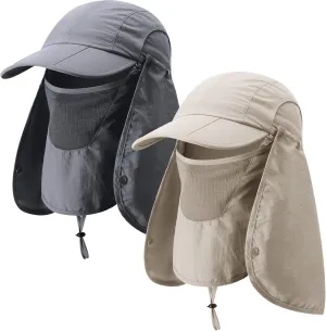 2 Pcs Sun Hats for Men Women UPF 50  Fishing Outdoor Hiking UV Protection Hat with Removable Neck Flap Face Mask