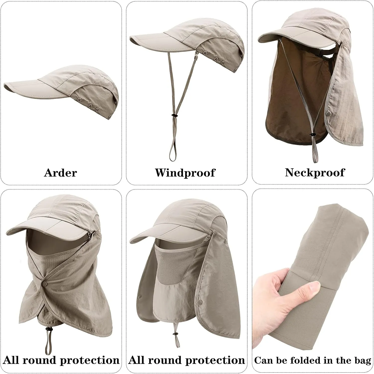 2 Pcs Sun Hats for Men Women UPF 50  Fishing Outdoor Hiking UV Protection Hat with Removable Neck Flap Face Mask