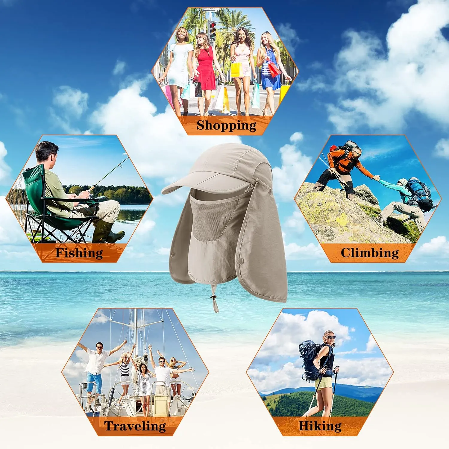 2 Pcs Sun Hats for Men Women UPF 50  Fishing Outdoor Hiking UV Protection Hat with Removable Neck Flap Face Mask